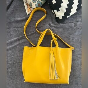COLLAB yellow leather small tote with removable pouch